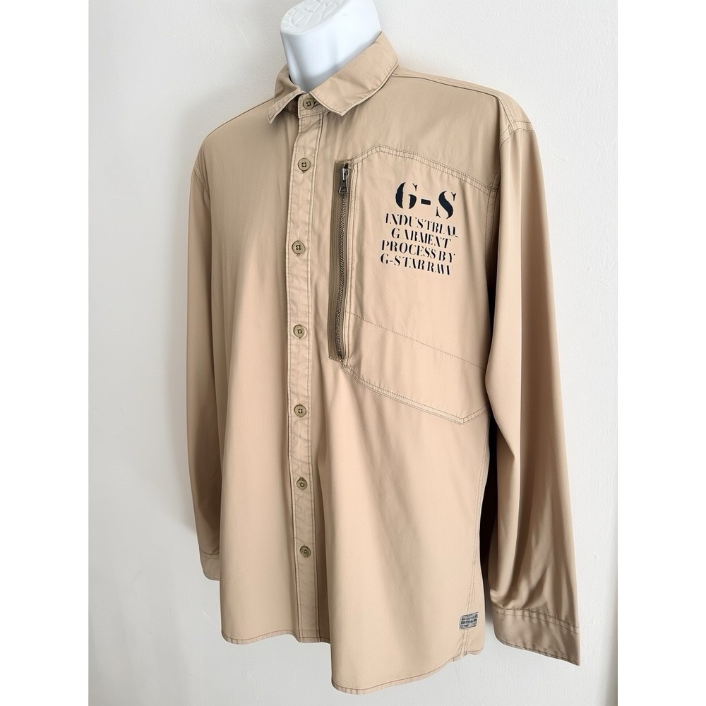 G-Star‎ Raw Wilton Shirt 2XL  Beige Utility Military Pocket Button Zip Up Cotton